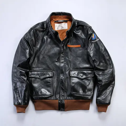 A2 Bomber Pilot Abbigliamento nero cappotti in vera pelle Giacche corte casual slim fit in pelle di cavallo da uomo