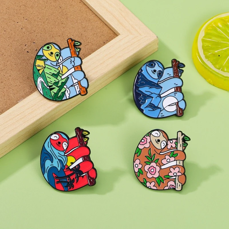 New Style Cartoon Sloth Enamel Brooch Cute Little Animal Badges Alloy Pin DIY Clothing Bags Hat Scarf T-shirt Jeans Accessory