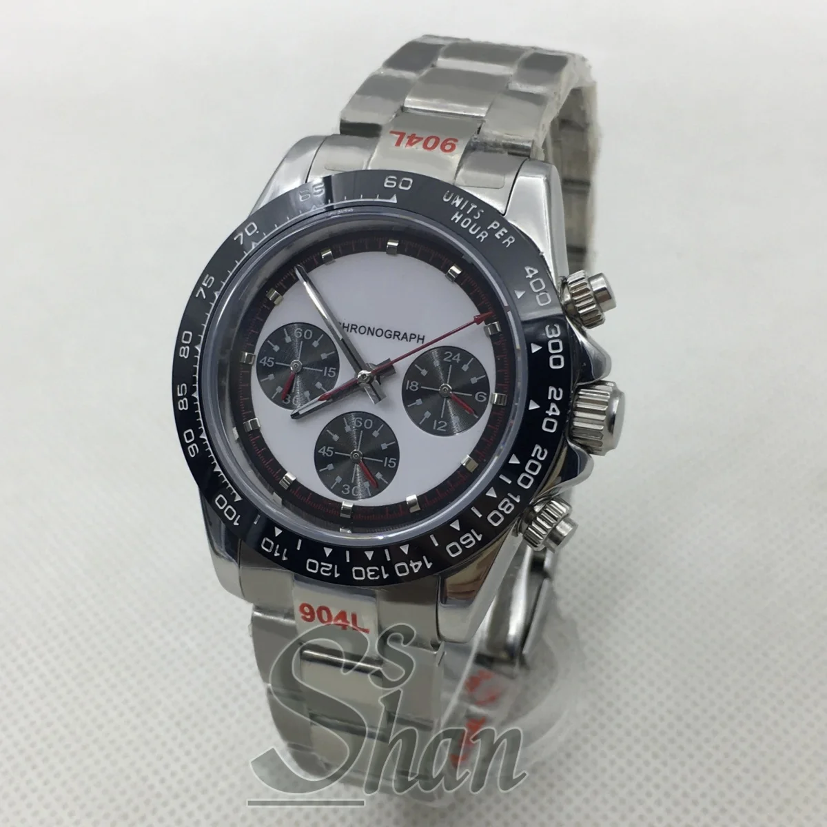 Jam Tangan Chronograph Pria Kuarsa 39Mm Kristal Safir VK63 Gerakan Tali Baja Tahan Karat Bezel Hitam Abu-abu dengan Pemolesan Tengah