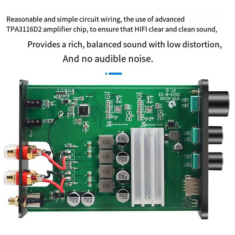 TPA3116 Bluetooth 5.3 Digital Power Amplifier Hifi Stereo Power Amplifier Audio Amplifier USB Decoder 50W+50W US PLUG Durable B