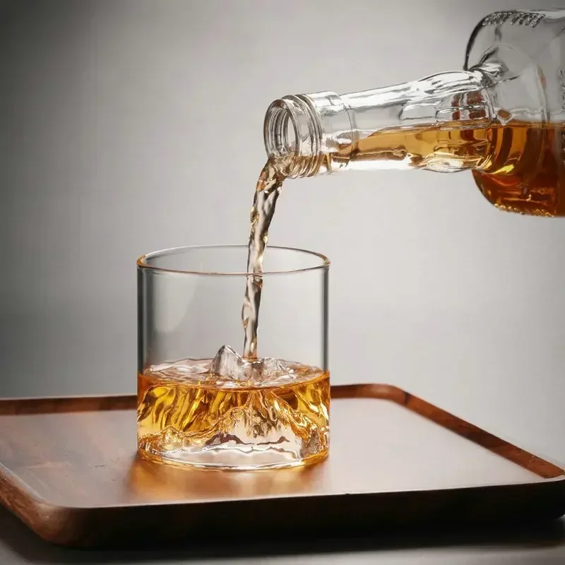 Japan 3D Mountain Whiskey Glass Glacier Old Fashioned Whisky Rock Glasses Whiskey-glass Wooden Gift Box Vodka Cup Wine Tumbler