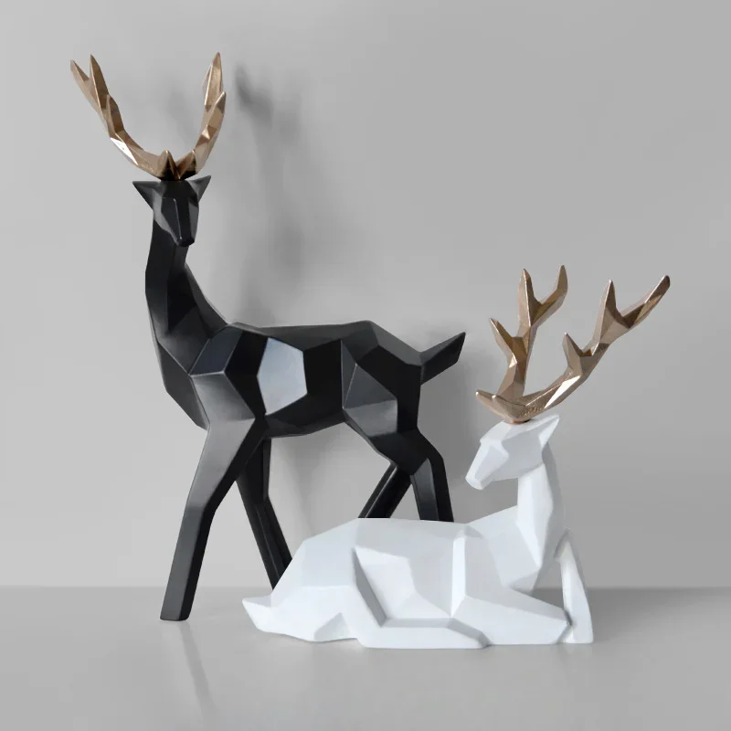 Nordic Style Elk Figurines Arts and Crafts Creative Office Wine Cabinet Figurines & Miniatures Designers Home Decor Estatua FYFM