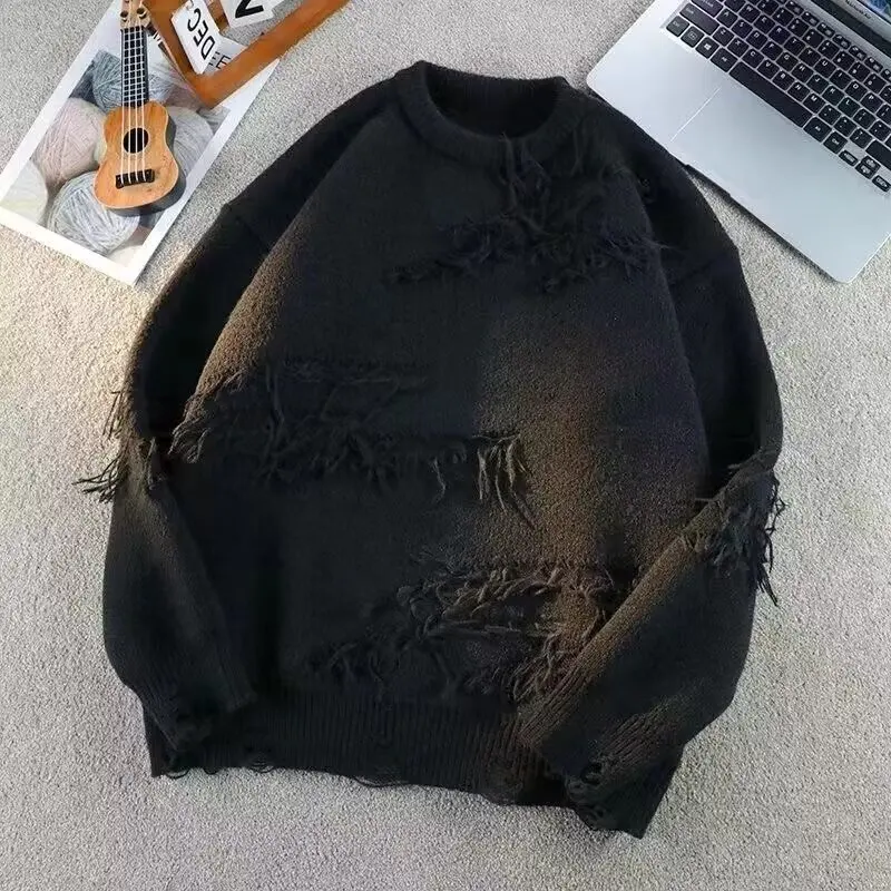 

Осенне-зимний вязаный свитер большого размера для подростков и молодых взрослых с кисточками, свободный крой, мужской модный и халат