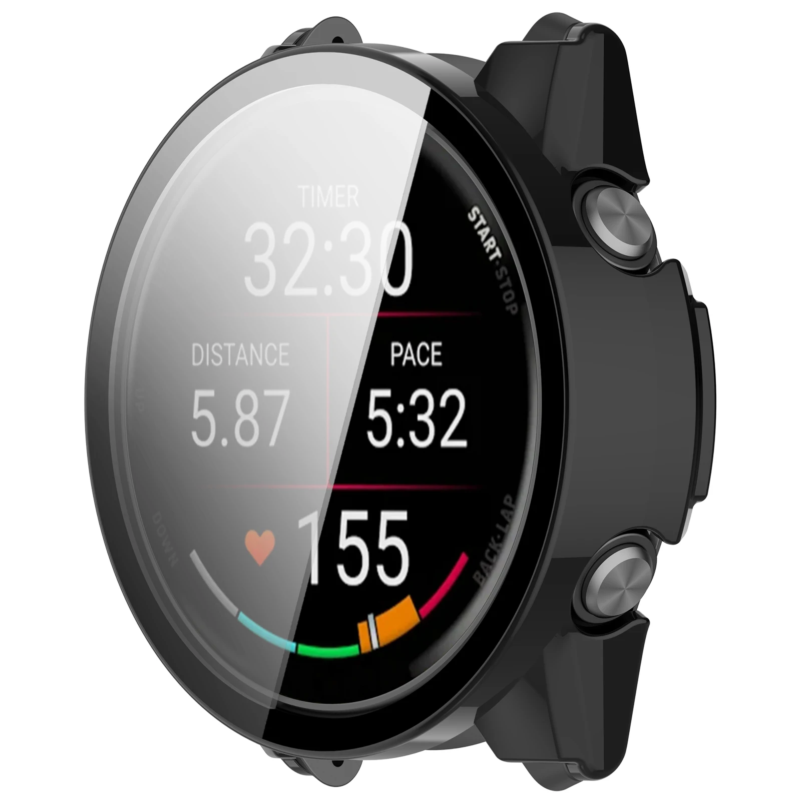 WANLONFENG For Garmin Forerunner 570 42mm Watch Case  PC Frame Cover with Tempered Glass Screen Protector - Black
