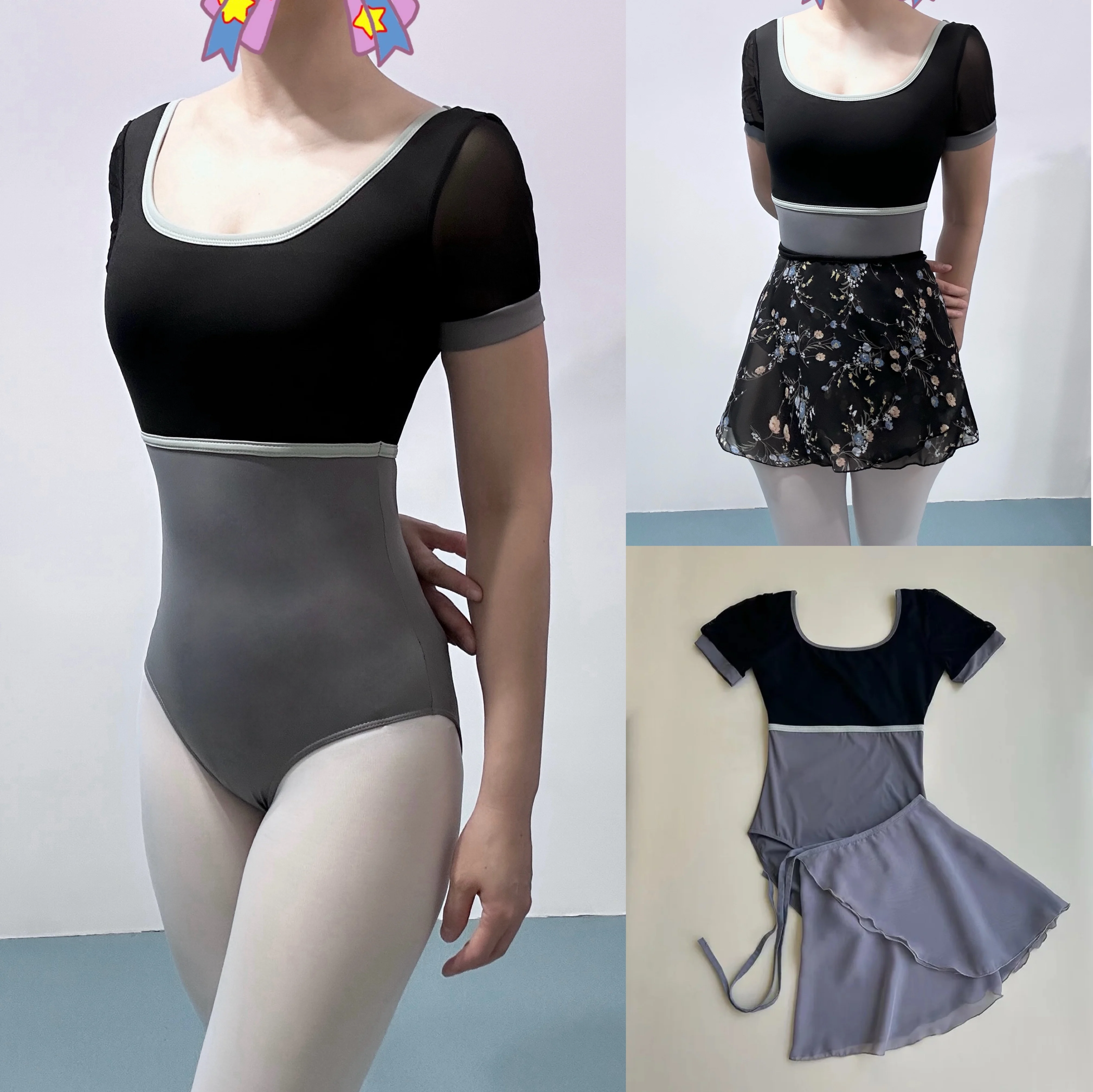 บัลเล่ต์ Leotard ผู้ใหญ่คุณภาพสูงฝึกบัลเล่ต์เต้นรำผู้หญิงแขนสั้น Elegance Dance ทีมยิมนาสติก Coverall