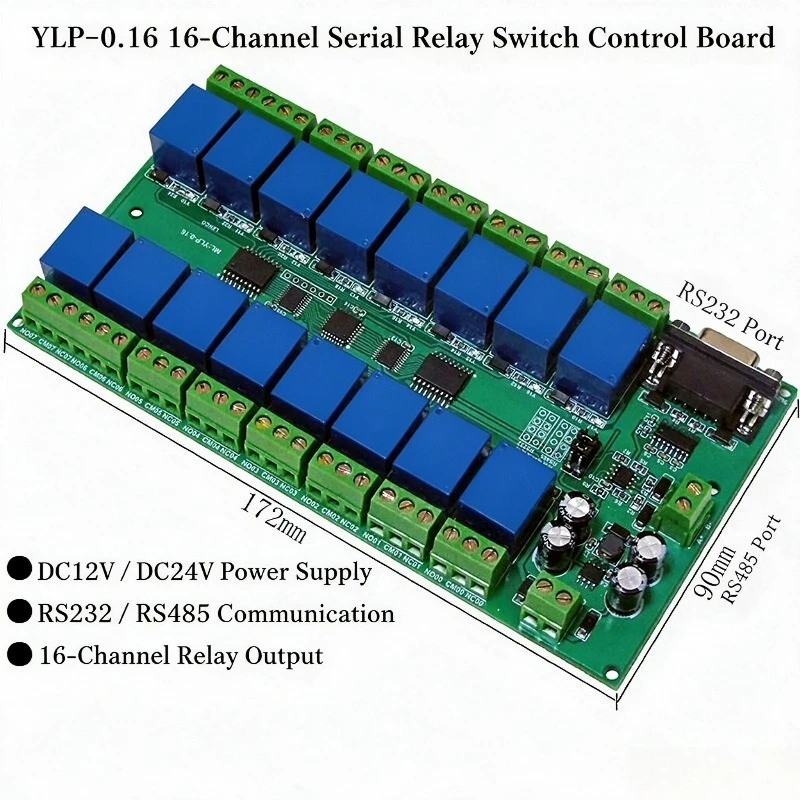 YLP-0.16 serial port 16 channels relay switch control board RS232RS485 communication command computer 16 channels