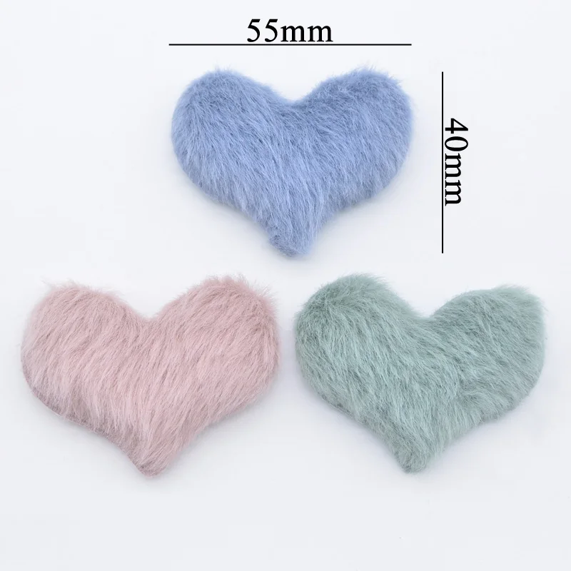 12pcs 55*40mm Soft Plush Heart Applique for DIY Clothes Hat Shoes Sewing Supplies Patches Hair Clips Bow Decor