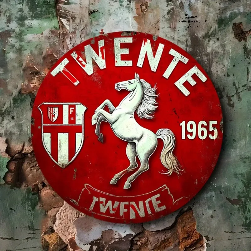 Twente F.C. Metal Wall Art 20cm Round Vintage Dutch Emblem Heavy-Duty Iron Team Sign