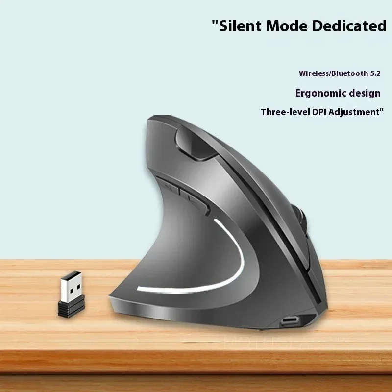 Mouse ergonomico verticale wireless Bluetooth 2.4G Impugnatura laterale silenziosa per destrimani Design confortevole Ideale per giochi da ufficio