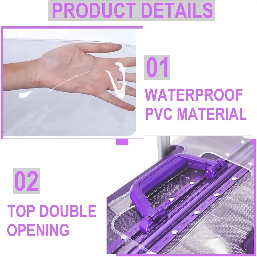 20 Inch Full Clear PVC Suitcase Cover Protectors for TSA Appd Travel Lage Protector Covers Set Transparent Lage Case Suitable f