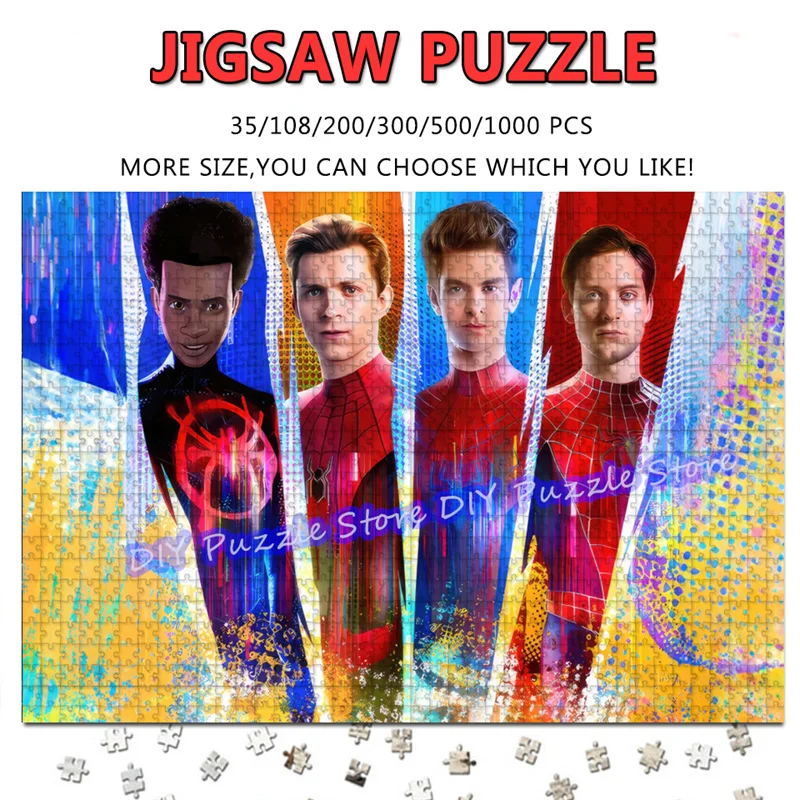 

Пазлы с принтом персонажей Marvel: Супергерои, 108/200/300/500/1000/1500 элементов, семейные пазлы с Человеком-пауком, игрушки для снятия стресса