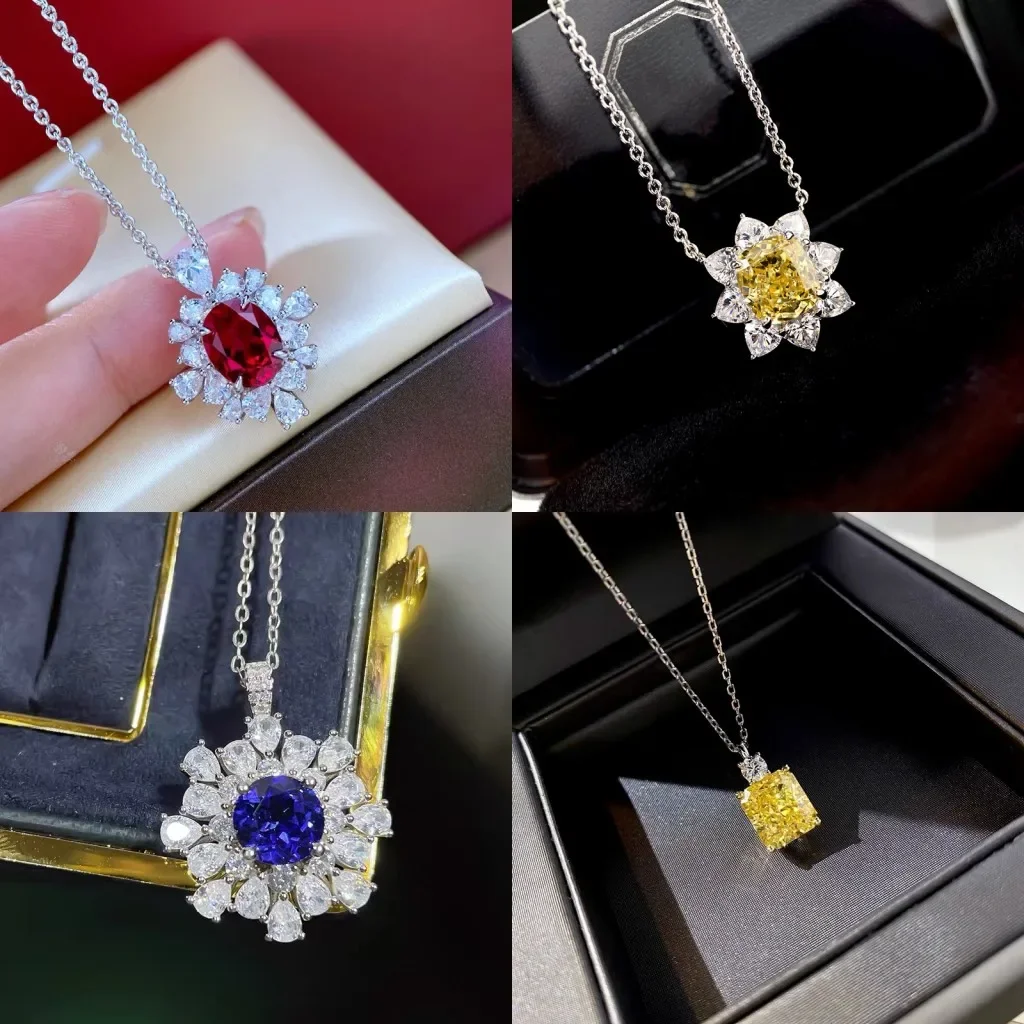 925 Sterling Silver Chocker Necklace Simulated Diamond Zircon Wedding Pendants Necklace For Women Bridal Promise Party Jewelry
