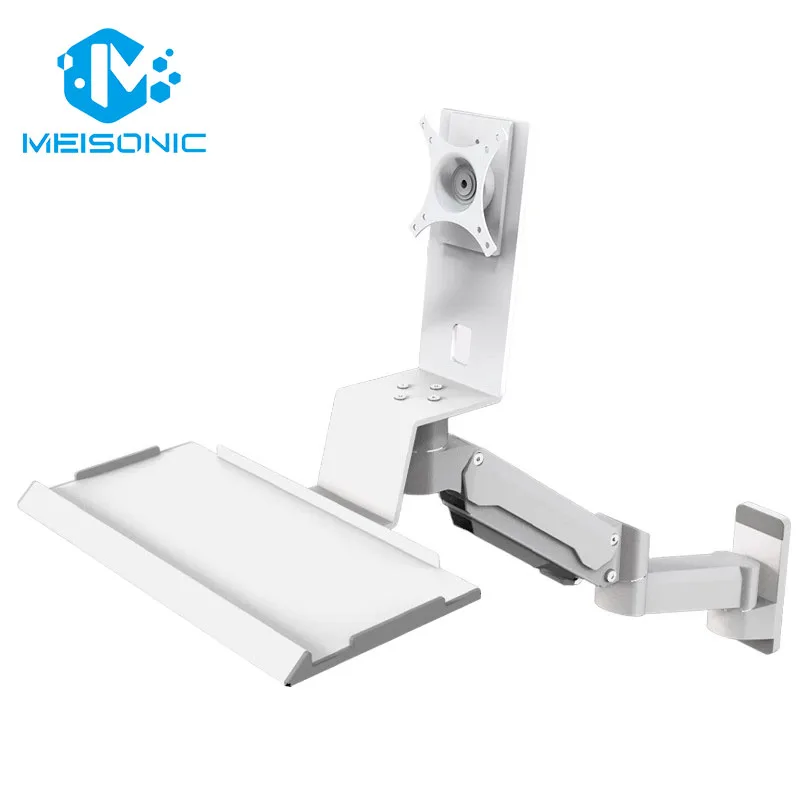 Meisonic T9-GA02KBL-W-F Heavy Duty Industrial Foldable Wall Monitor Mount with Keyboard Tray 20kg Load Capacity (Aluminum Alloy)