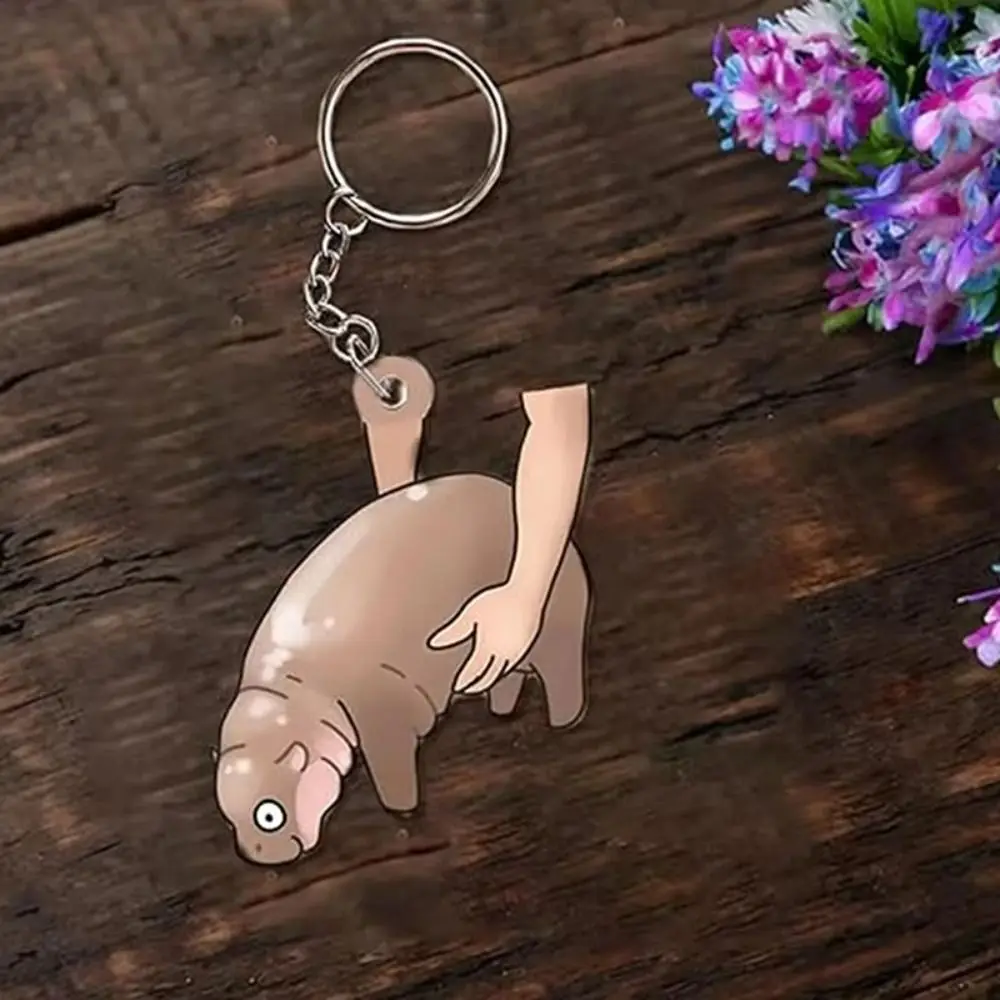 Creative Funny Moo Deng Key Ring Acrylic Thai Style Cartoon Hippo Pendant Bag Charm Anti-loss Baby Hippo Keychain Unisex