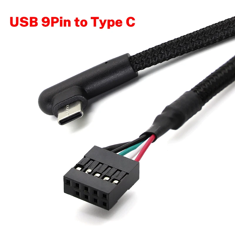 1pcs High Speed USB 9Pin to Type C Elbow Cable Adapter Shielded for Reliable Transmission Mesh Line for Motherboard 60CM