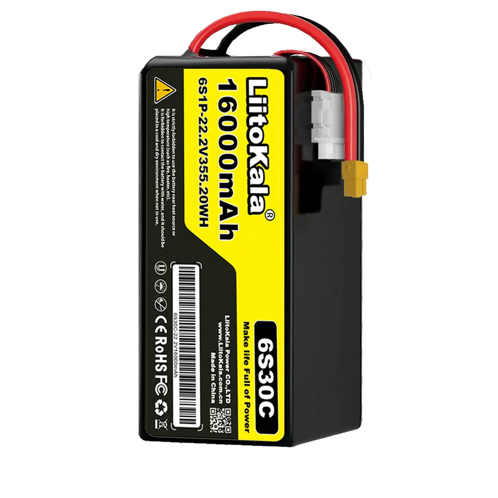 LiitoKala 22.2V 6S 16000mAh 드론 폴리머 리튬 배터리 30C 방전 등급 농업용 드론 트레이너 항공기에 적합