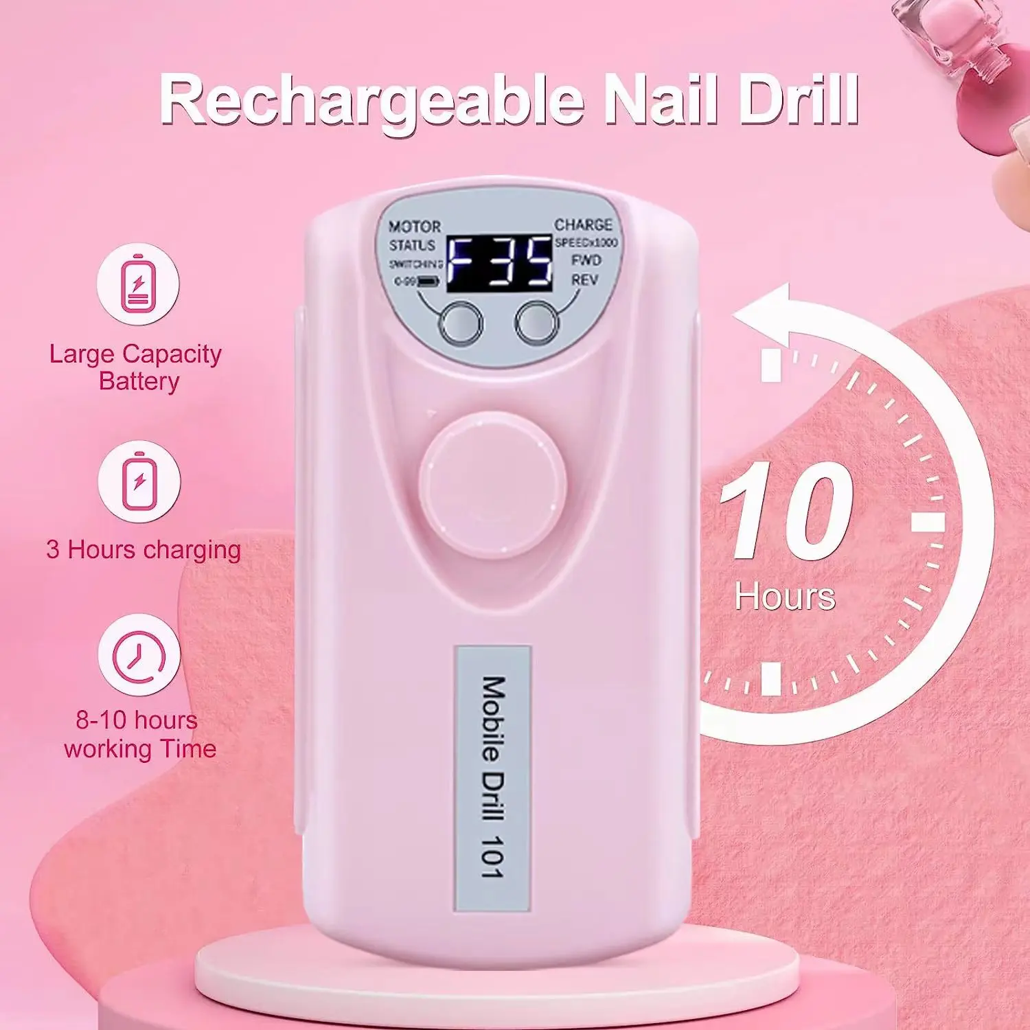 Electric Nail Drill Machine,Portable Electric Nail Drill 35000 RPM Professional Rechargeable Nail File Machine,Remove Gel Polish