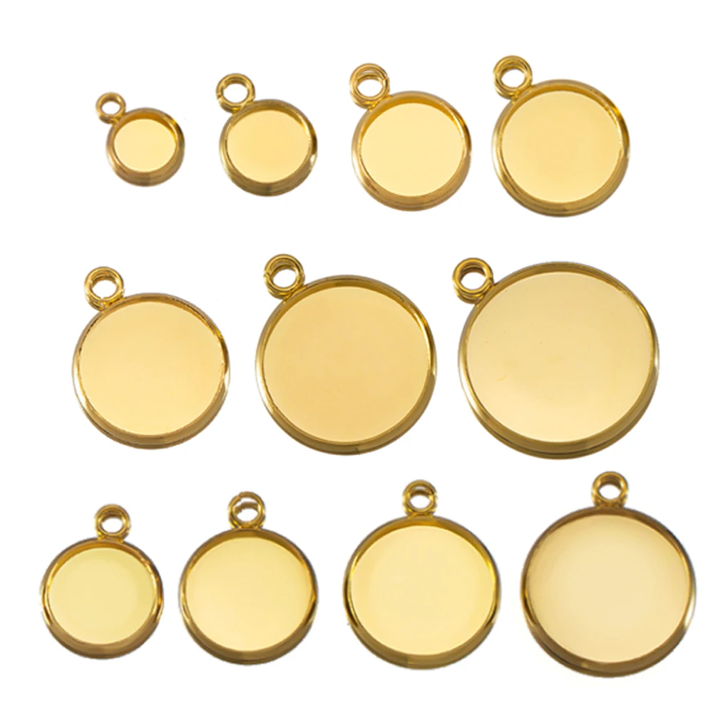 20pcs Gold Color Stainless Steel Cabochon Base Pendant Setting Blank Round Tray for DIY Resin Jewerly Making Findings Wholesale