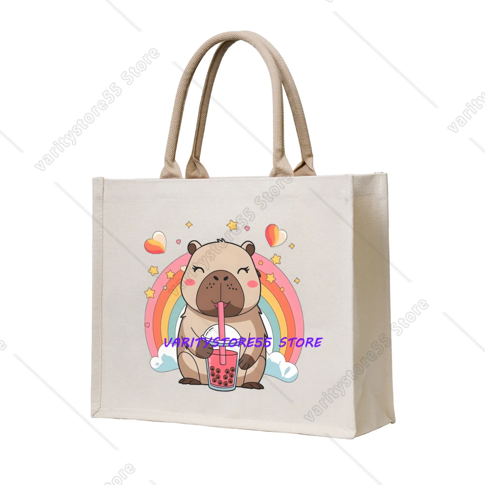 Reusable Funny Colourful Creative Capybara Printed  Shopping Bag Women Tote Bag Portable  Groceries Shopper Bags