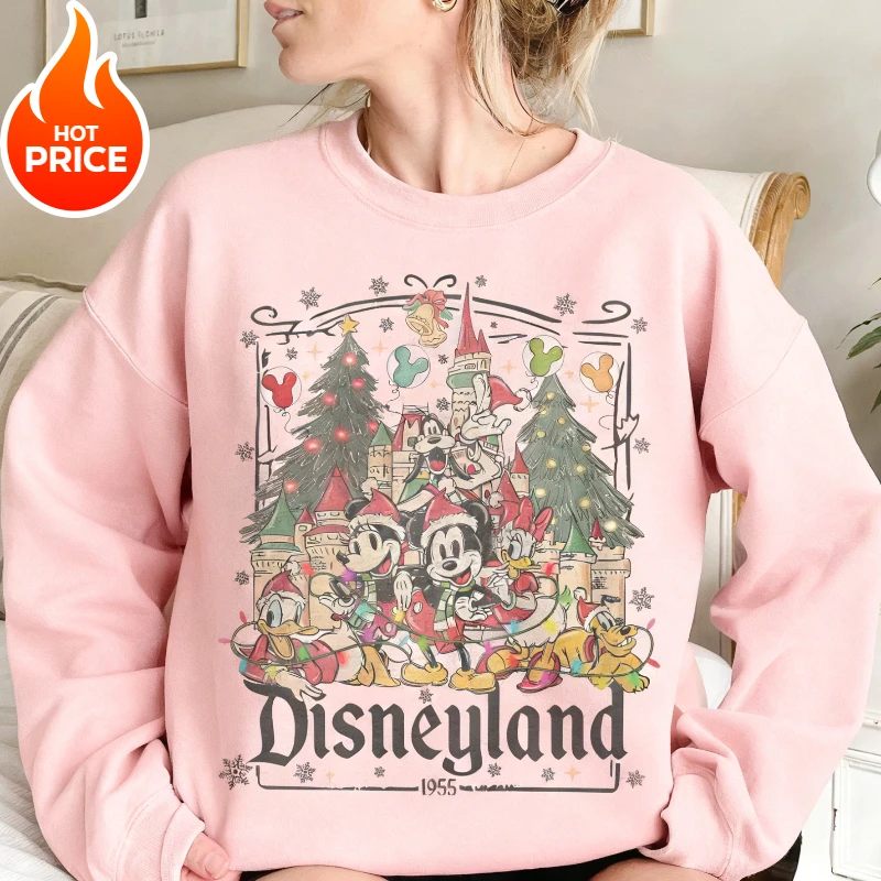 

2025 Christmas Disney Mickey Mouse Crew Neck Sweater Boy Girl Family Parent-child Outfit Oversized Men Women Long Sleeve Hoodie