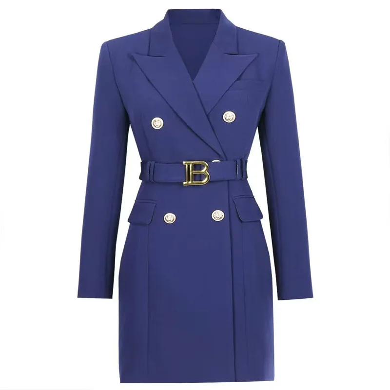 Women's Long Sleeve Buttons Double Blazer Jacket Women 2025 New Office Lady Designer Breasted Belted Blazer Dress Spring Autumn