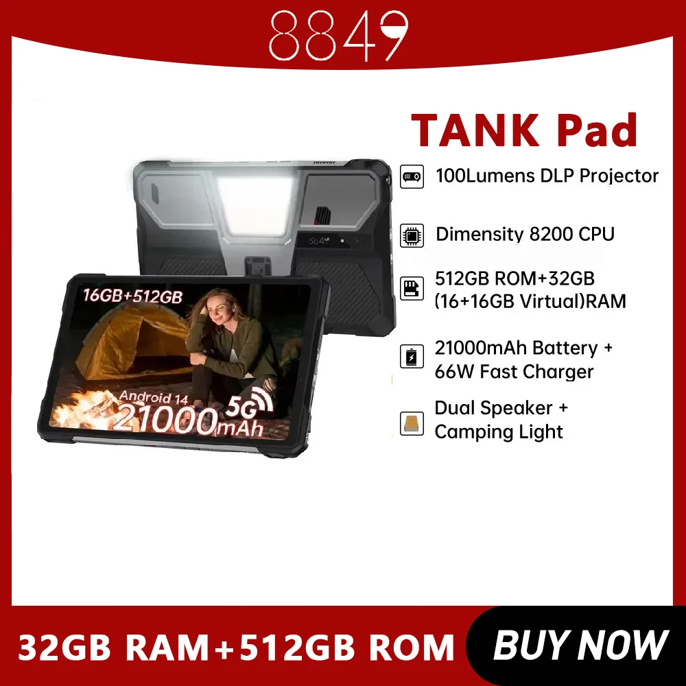 Unihertz Tank PAD by 8849 Rugged Projector Tablet 10.95