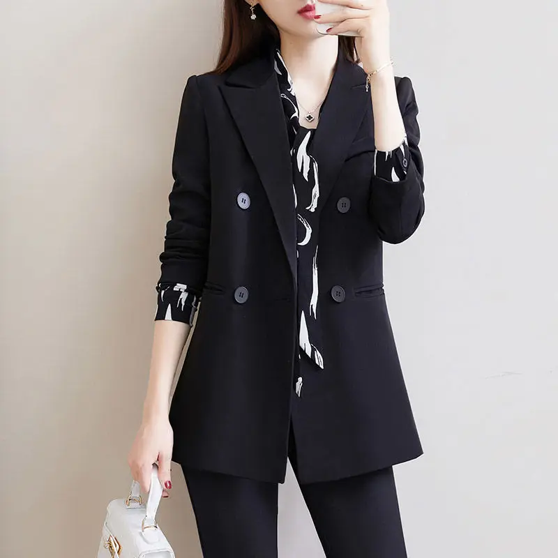 Spring Autumn Women British Style Leisure Solid Color Black Blazer Jacket Female Korean New Loose Fit Fashion Black Suit Coat