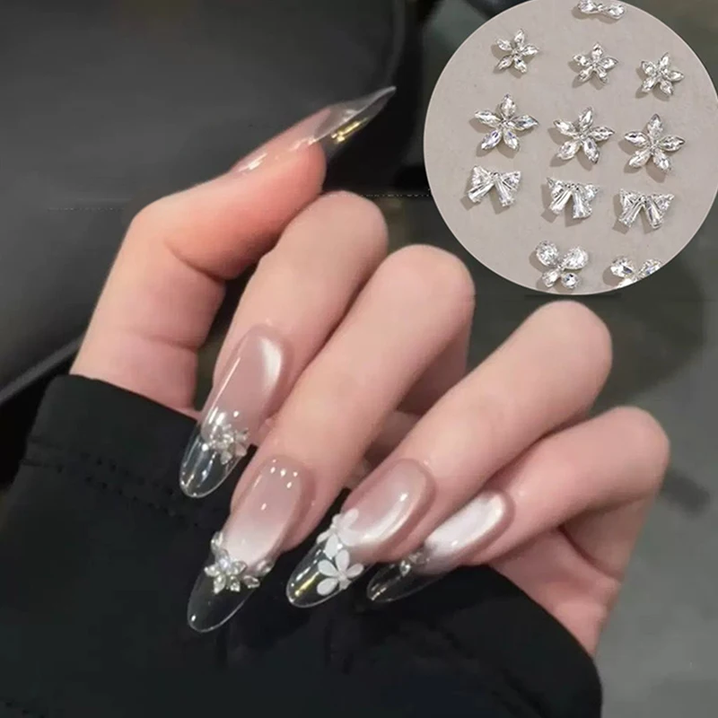 10 pièces brillant Zircon Nail Art strass breloques nœud papillon fleur ongles pierres précieuses Flatback Nail Art artisanat diamants bricolage décoration