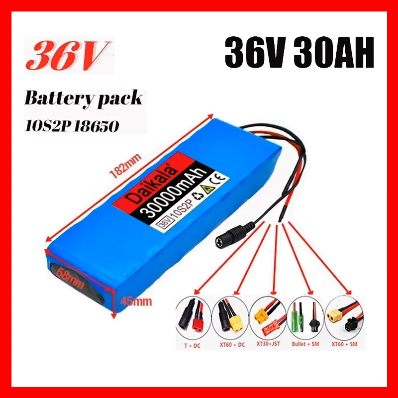 18650 36V30000mAh Rechargeable Lithium Ion Battery 10S2P 42V 500W, Used for Bicycles, Scooters Electric Motorcycle+free Shipping