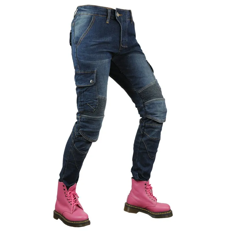 Loong Biker Motorcycle Female Riding Trousers Moto Pants Material Inside Girl's Jeans Wear-Resistant Casual Blue Color With Gear