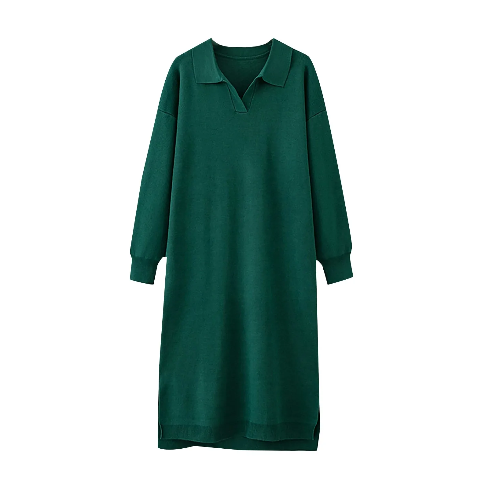 Autumn Oversized Polo Neck Long Women Straight Dresses 2024 Spring Loose Female Knit Tunic Dress Elegant Sweatshirt Dresses