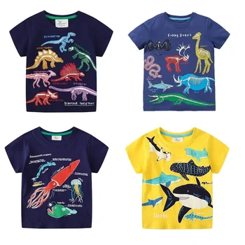 Kids Lichtgevende Cartoon Haai Dinosaurus T-shirt 100% Katoen Baby Jongens Tees 2-7 Jaar Zomer Nieuwe Korte Mouw tops
