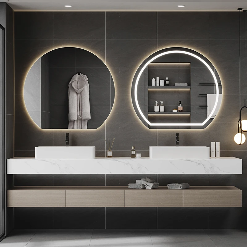HD Fill Light Backlight Semi-Circular Mirror, Three-Light Zoned Smart Touch Quick Anti-Fog Wall-Mounted Energy-Saving