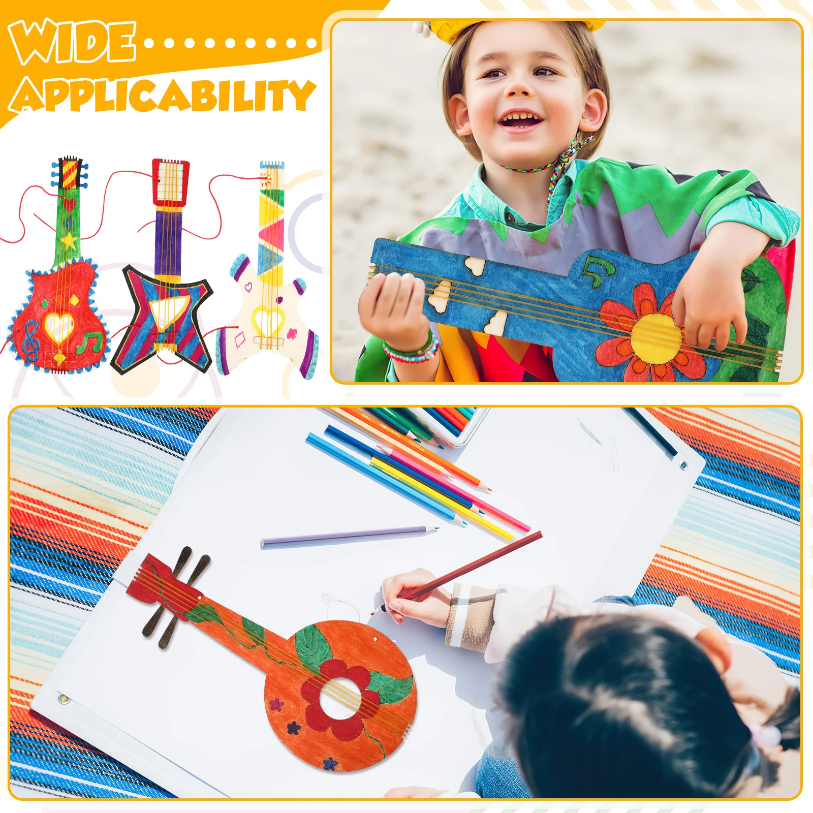 

8 Pcs Wooden Guitar Cutout Unfinished Craft Supplies Blank Shapes Music Theme Decor Party Accessories Rugged Safe Use