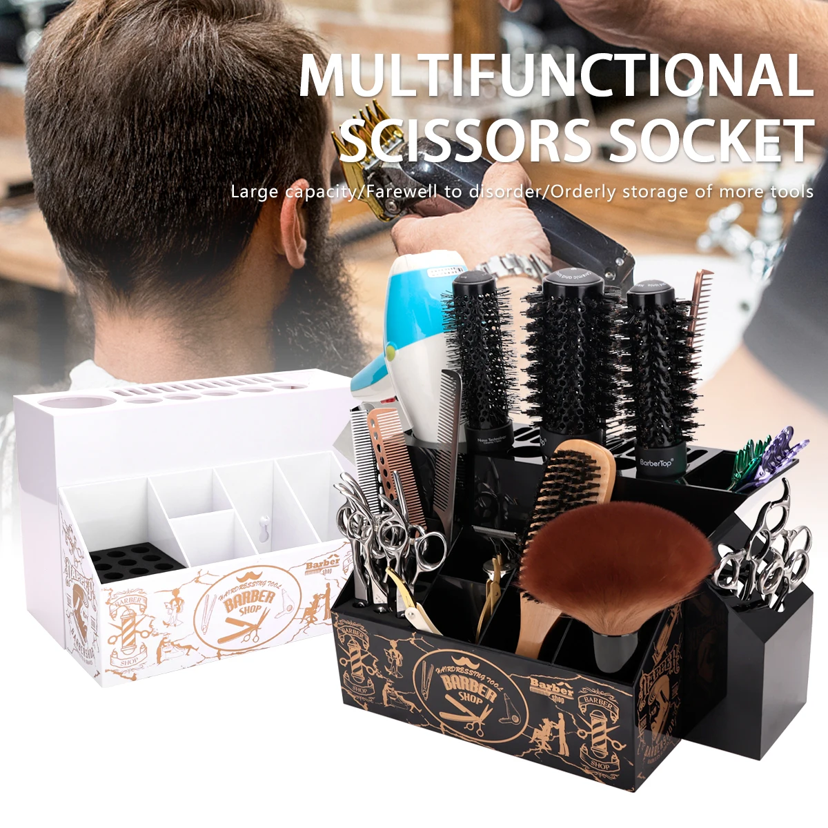 

Hairdressing Tool Storage Box Barber Scissors Comb Clips Rack Salon Styling Tool Rack Cosmetic Organizer Barbershop