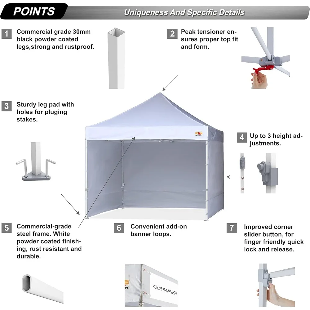 Easy Pop Up Canopy Tent with Sidewalls 10x10 Commercial -Series, White