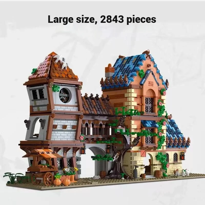 2843 peças modelo de construção diy da série street view, blocos de construção de taverna medieval, presente de brinquedo infantil, brinquedo de construção de casa grande