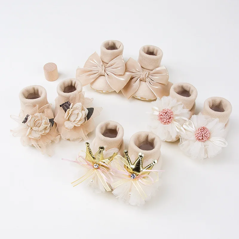 

Children's Flats Baby Girl Booties Set Soft Cute Flower Bow Shoes Toddler Kids Shoes For Infants Baptism Daily Wear First Walker