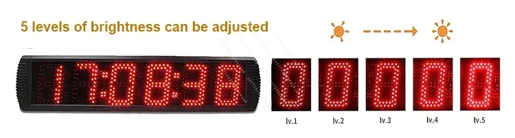 Aluminum Digital Large LED Wall Alarm Clock, Timing Chain, Big Countdown Timer, Stopwatch, Marathon Clock, 5