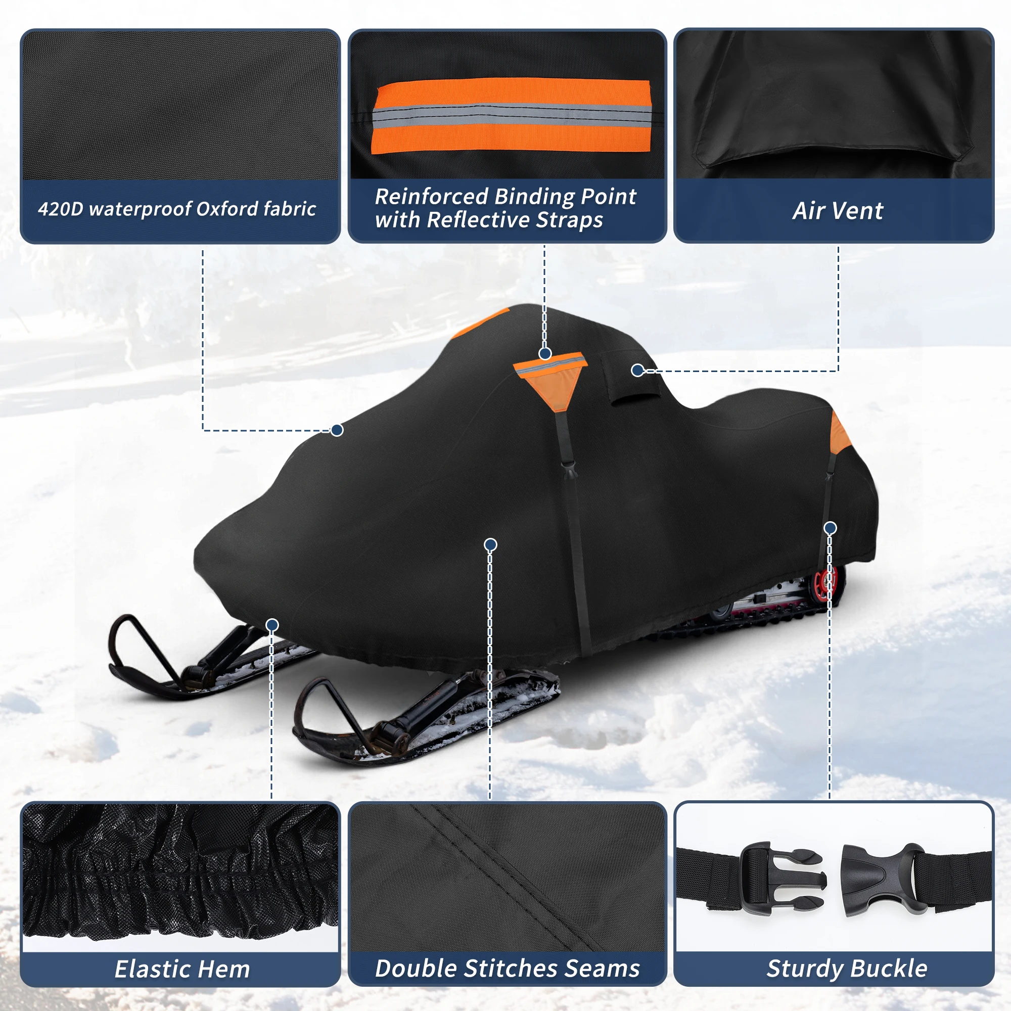 Motoforti غطاء الثلج مقاوم للماء زلاجات غطاء التزلج 420D قماش أكسفورد قوي مقاومة للتجميد يناسب الطول 116 "-130" #3