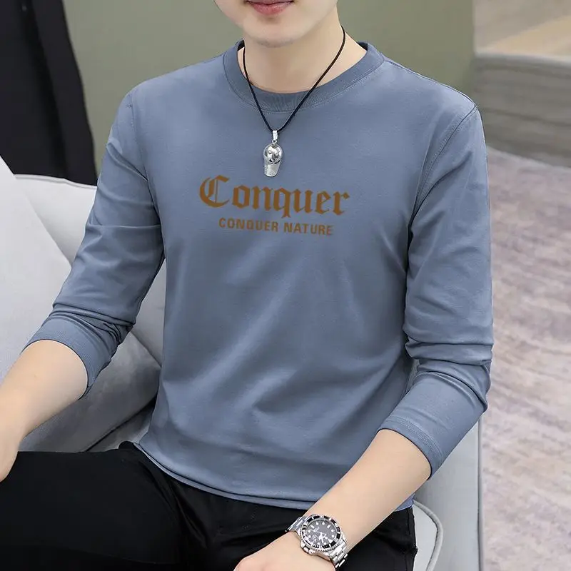 

2024 Spring and Autumn Men's New Splicing Pullovers O-Neck Printed Letter Fashion Loose and Versatile Casual Long Sleeve Top