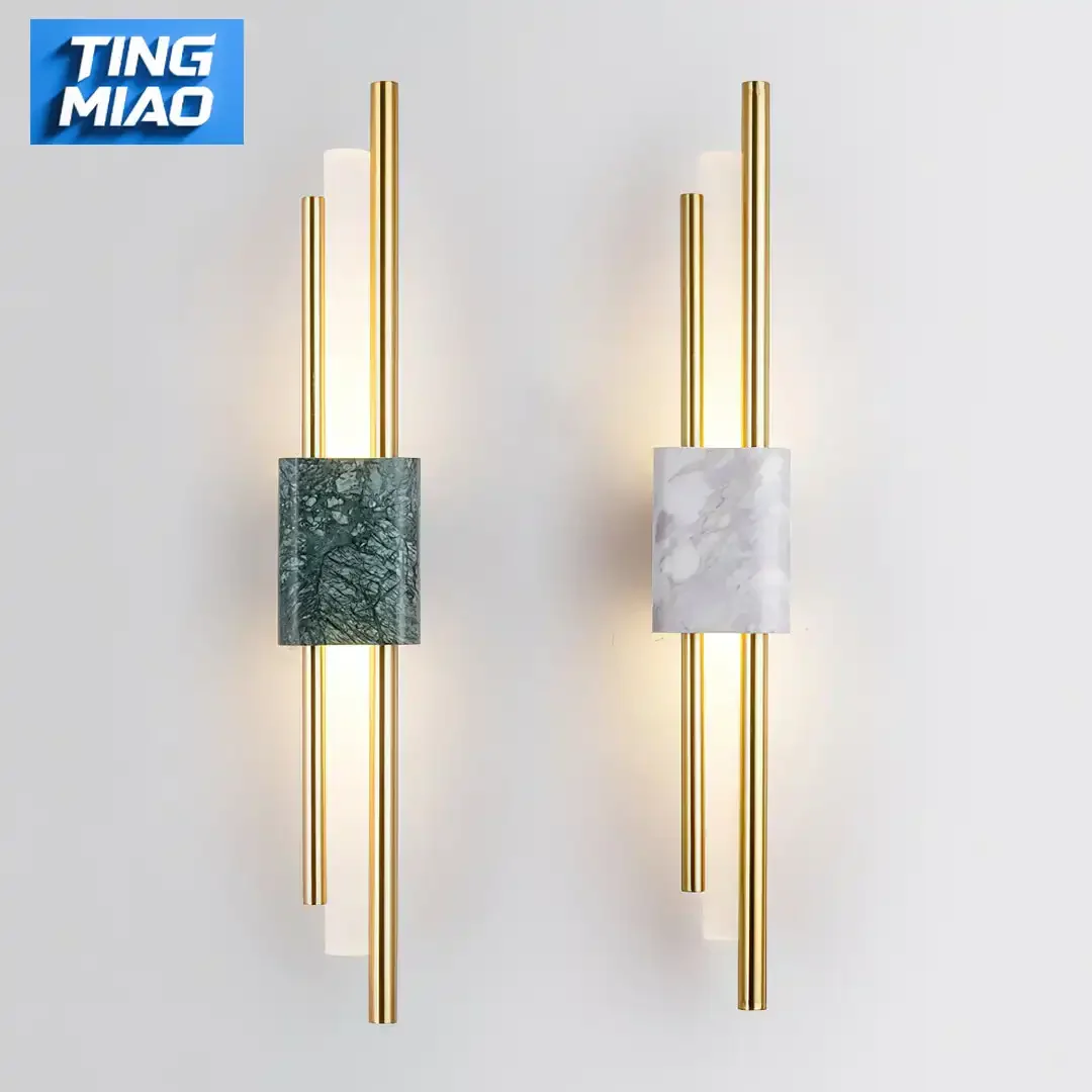 

Luxury Spanish Marble Copper Wall Lamp LED Sconce Natural Stone Fixture for Living Room Bedroom Hotel Lobby Corridor