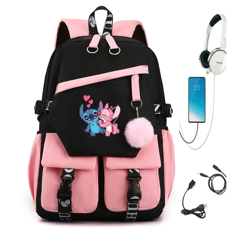 Disney lilo e stitch estudantes mochila júnior escola feminina mochila casual de grande capacidade mochila escolar primária