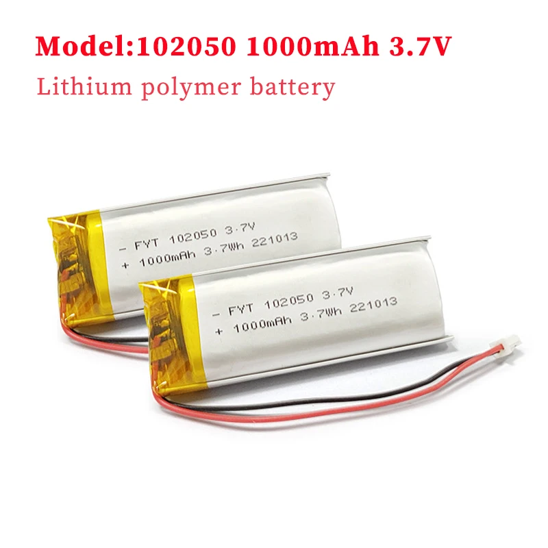 

3.7V Polymer Lithium Battery 102050 1000mAh for MP3 GPS Recording Pen LED Light Beauty Instrument Speaker Rechargeable Batteries