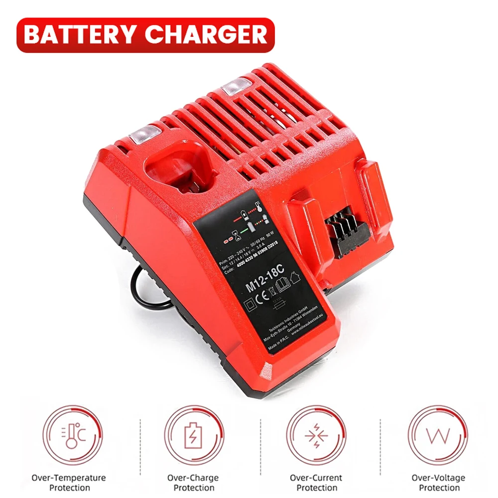 Professional M12-18C Li-ion Battery Charger for Milwaukee 12 V 14.4V 18V C1418C 48-11-1815/1828/1840 M18 M14 M12 Lithium Battery