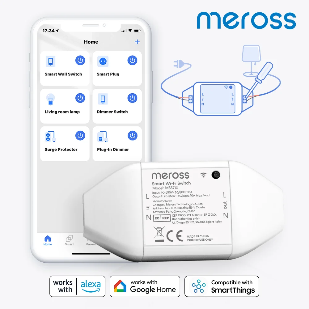 Meross Mini DIY Module Wifi Smart Light Switch Wireless APP Remote Control Voice Control for Alexa Google Home SmartThings