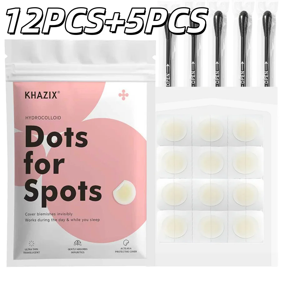 12PCS of hydrocolloid acne patches, accompanied by 5 blackhead cotton swabs, concealment of blemished acne