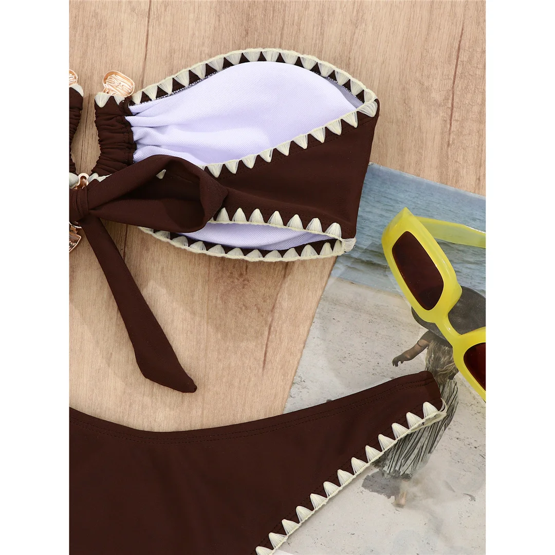 Sexy Bandeau-Bikini, Damen-Badeanzug, zweiteiliges Bikini-Set, brasilianischer Schnitt mit hohem Beinausschnitt, Badebekleidung, Badeanzug, Modell V7913. – Detail 9