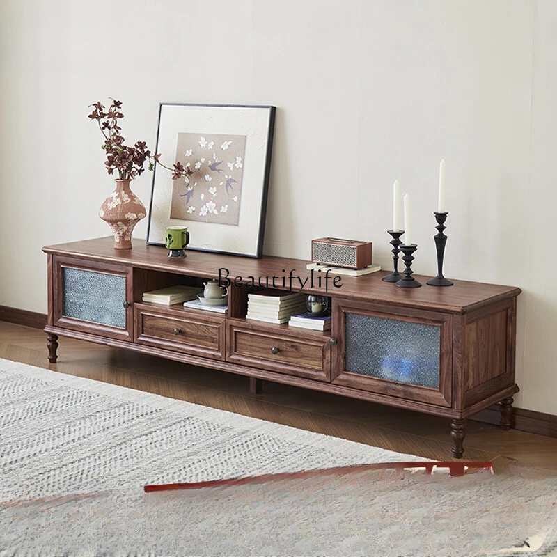 

American retro all-solid wood TV cabinet North American black walnut TV cabinet