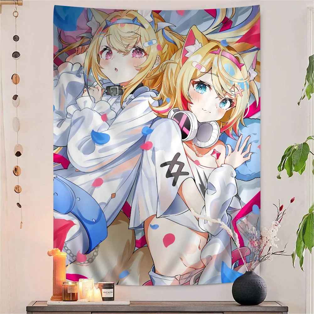 FuwaMoco Fuwawa Mococo Hololive Vtuber Printed Large Wall Tapestry Hanging Tarot Hippie Wall Rugs Dorm Home Decor